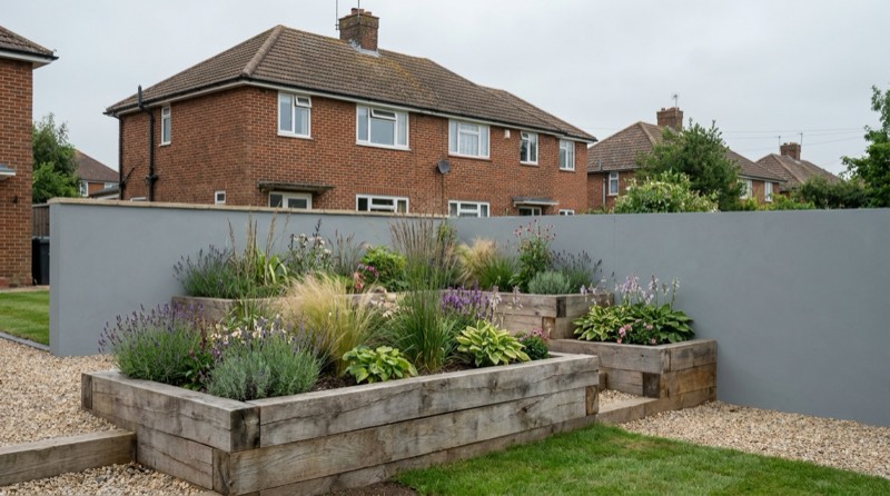 Sleeper raised beds completed by Green Leaf Landscape Services in Kent