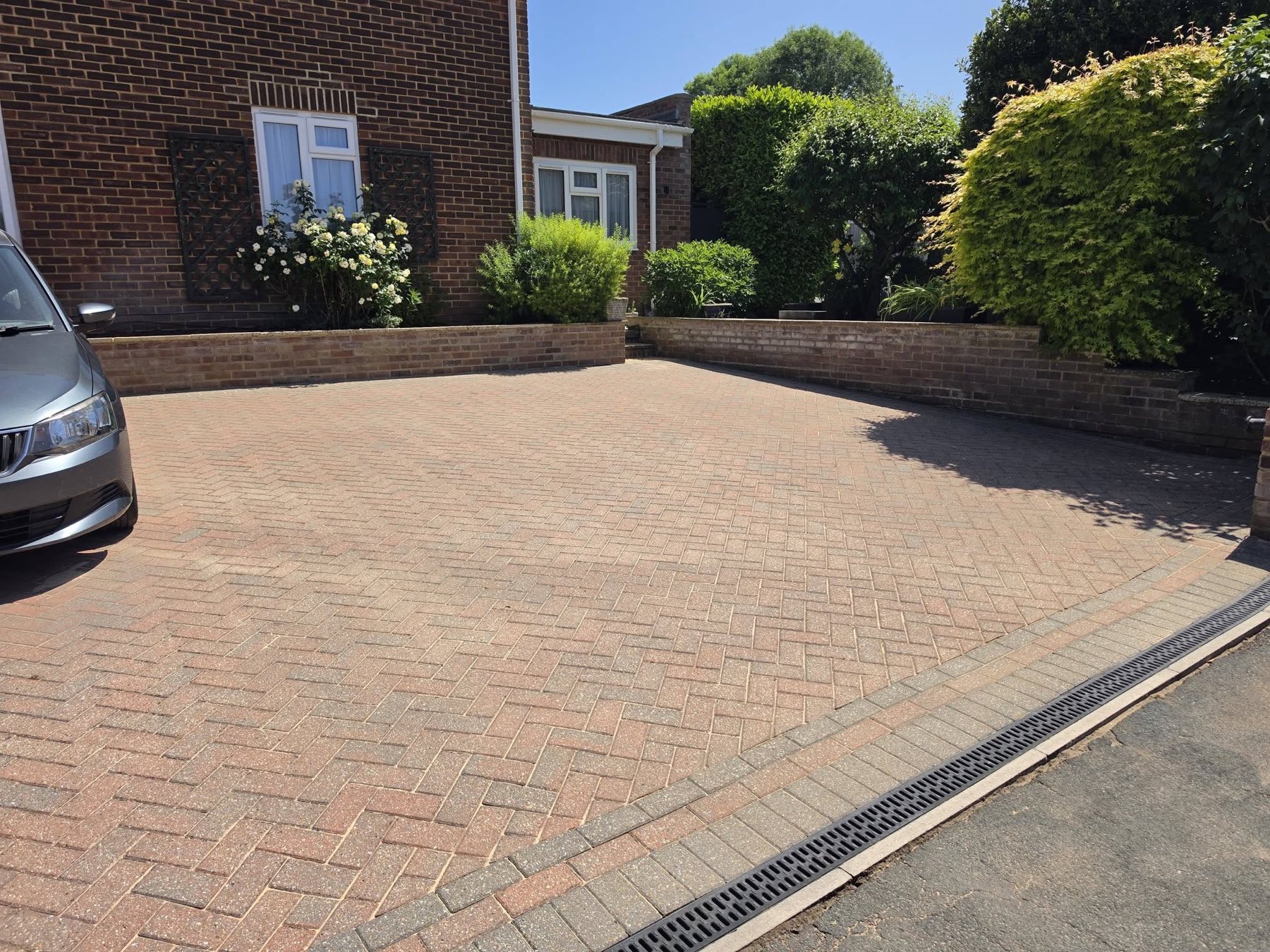 Newly block paved driveway completed by Green Leaf Landscape Services in Kent